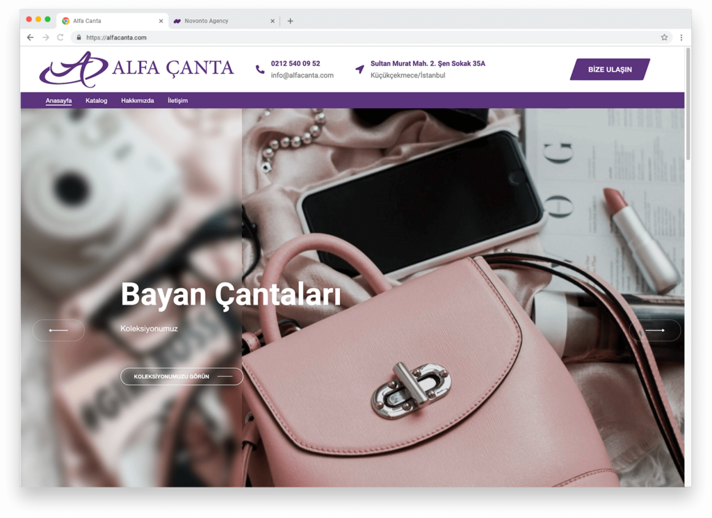 Bayan tassen collectie pagina Alfa Çanta website