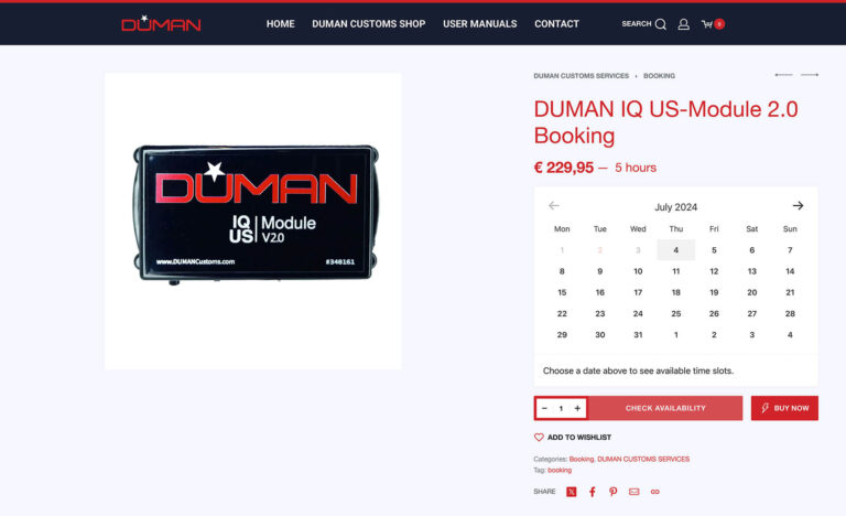 duman iq us module 2.0 booking – duman customs